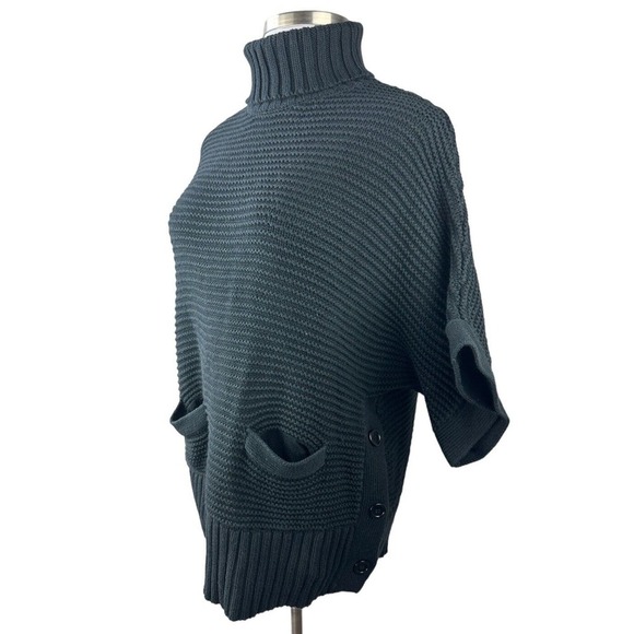 J. Crew Turtleneck Poncho Black Oversized Chunky Knit Ribbed Women's Size Small - Picture 4 of 10